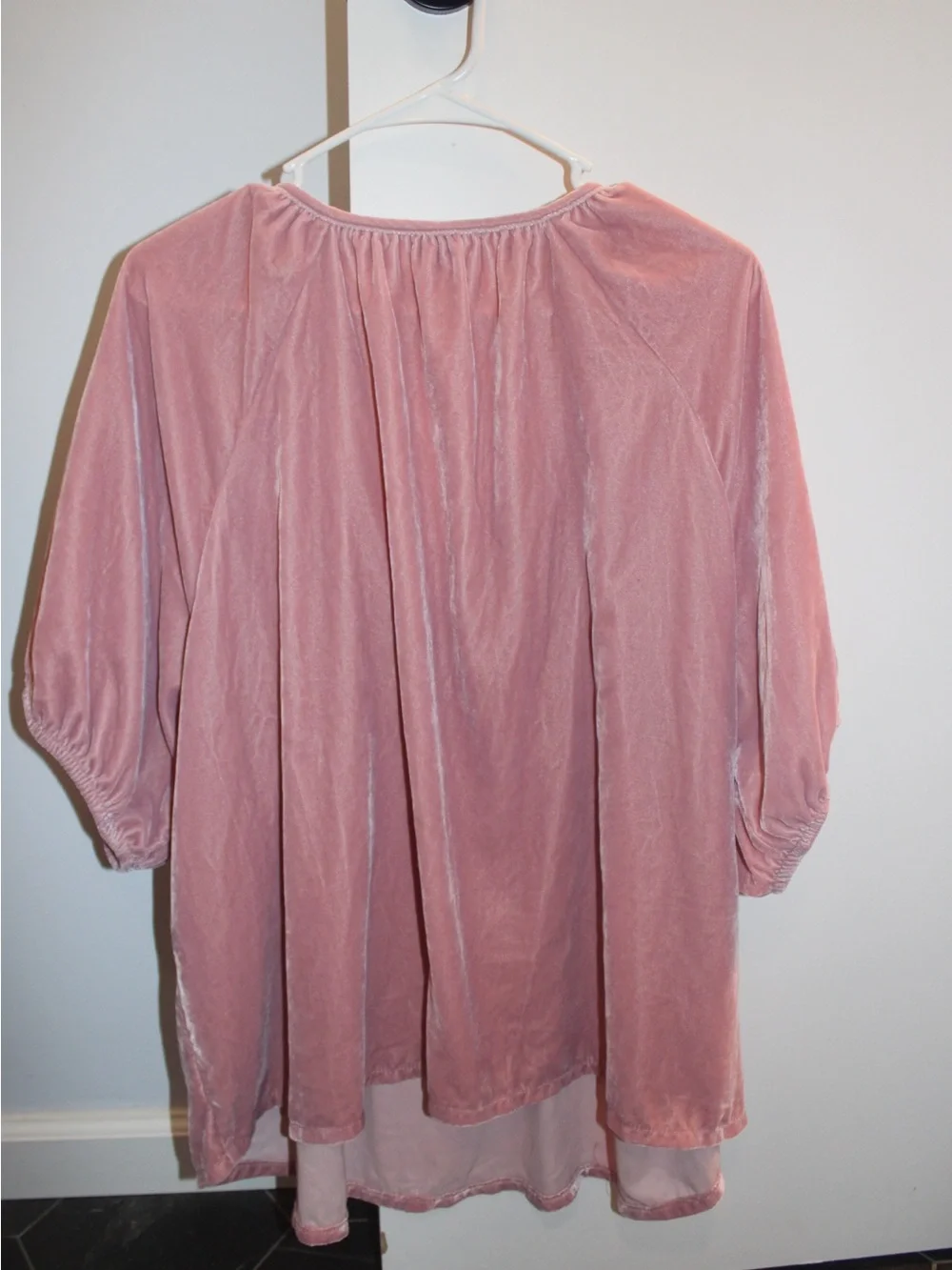 Old Navy Pink Velvet Split-Neck Swing Blouse Top Boho Puff Sleeve Plus Size XXL